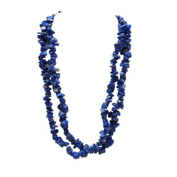 Blue Lapis Lazuli Bead Beaded Chips Long Strand Necklace Vintage No Clasp - Picture 1 of 5